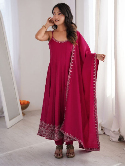 Dark Pink Sleeveless Anarkali Suit Set