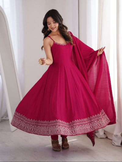 Dark Pink Sleeveless Anarkali Suit Set