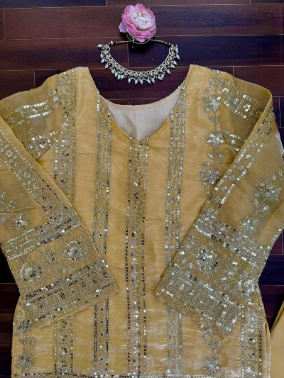 Gold Sequence Work Embroidery Palazzo Suit