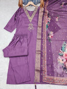 Lavender Roman Silk Salwar Suit With Muslin Dupatta - BONYHUBSALWAR KAMEEZ