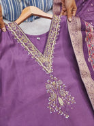 Lavender Roman Silk Salwar Suit With Muslin Dupatta - BONYHUBSALWAR KAMEEZ