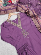 Lavender Roman Silk Salwar Suit With Muslin Dupatta - BONYHUBSALWAR KAMEEZ