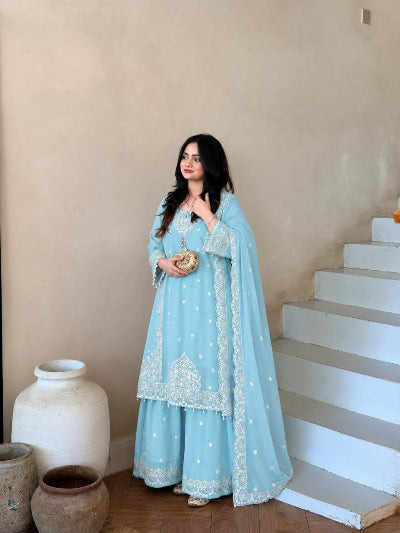 Regal Embroidered Georgette Palazzo Suit with Luxe Latkan Detailing