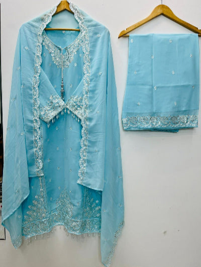 Regal Embroidered Georgette Palazzo Suit with Luxe Latkan Detailing