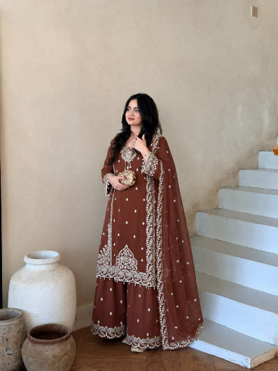 Regal Embroidered Georgette Palazzo Suit with Luxe Latkan Detailing
