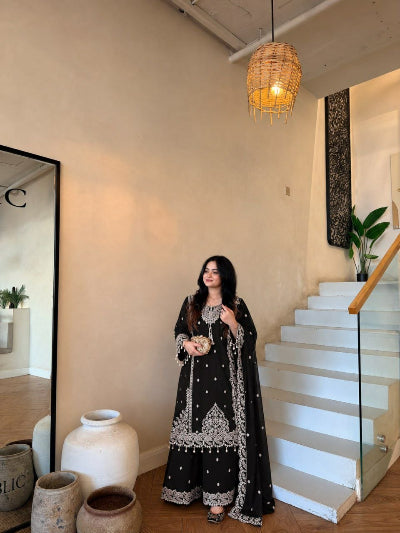 Regal Embroidered Georgette Palazzo Suit with Luxe Latkan Detailing