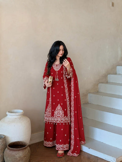 Regal Embroidered Georgette Palazzo Suit with Luxe Latkan Detailing