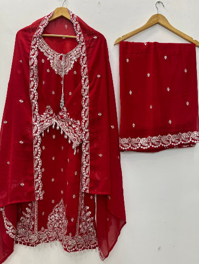 Regal Embroidered Georgette Palazzo Suit with Luxe Latkan Detailing