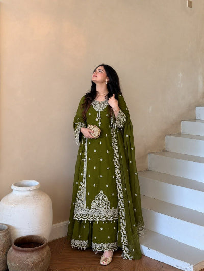 Regal Embroidered Georgette Palazzo Suit with Luxe Latkan Detailing