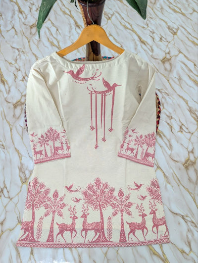 Off White Pink Printed Khadi Cotton Farshi Suit Set