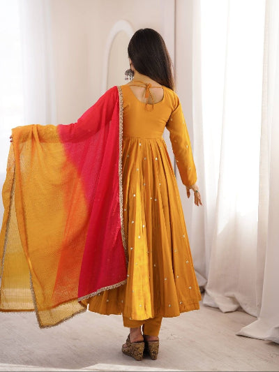 Mustard Yellow Anarkali Suit with Mirror Work