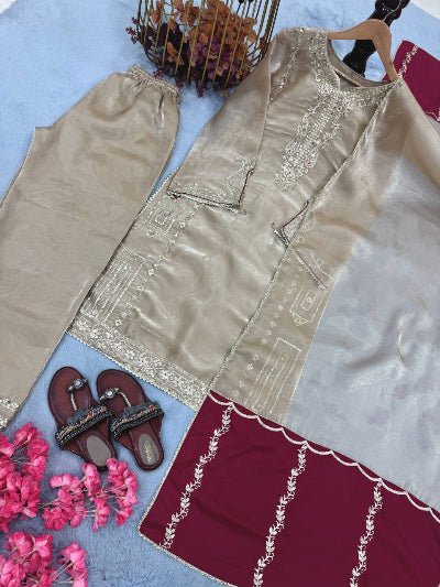 Royal Gold Tissue Silk Embroidery Work Straight Suit - BONYHUBSALWAR KAMEEZ