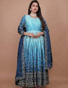 Blue Elegant Pure Chinon Silk Gown with Dupatta Set Of 2 - BONYHUBSALWAR KAMEEZ