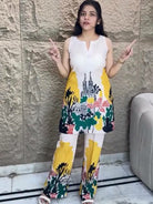 Yellow & White Digital Print Kurti Pant Set Of 2 - BONYHUBSALWAR KAMEEZ