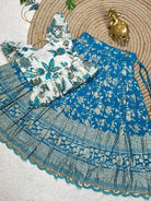 Blue & White Kids Zari Silk Lehenga Blouse Set - BONYHUBLehangas