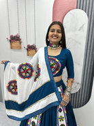 Teal Blue & White Gamathi Work Lehenga Choli Set - BONYHUBSALWAR KAMEEZ