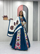 Teal Blue & White Gamathi Work Lehenga Choli Set - BONYHUBSALWAR KAMEEZ