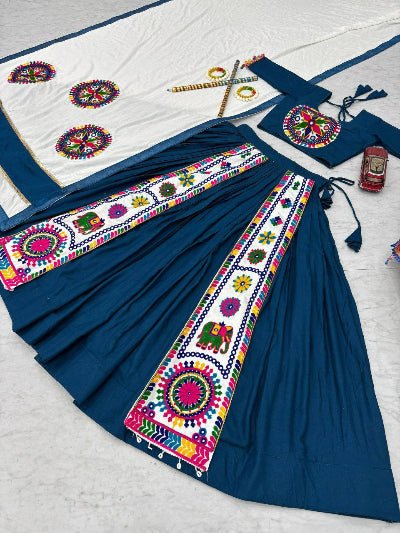 Teal Blue & White Gamathi Work Lehenga Choli Set - BONYHUBSALWAR KAMEEZ