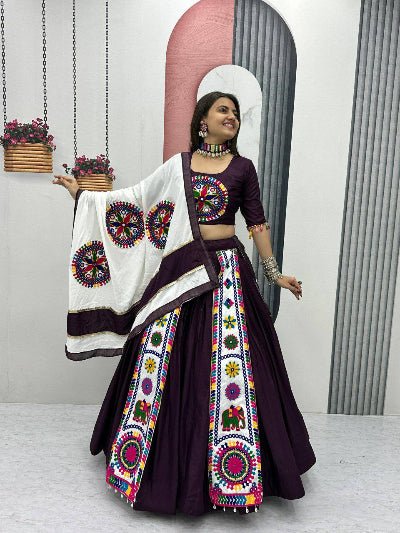 Wine & White Gamathi Work Lehenga Choli Set - BONYHUBSALWAR KAMEEZ