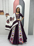 Wine & White Gamathi Work Lehenga Choli Set - BONYHUBSALWAR KAMEEZ