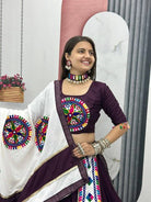 Wine & White Gamathi Work Lehenga Choli Set - BONYHUBSALWAR KAMEEZ