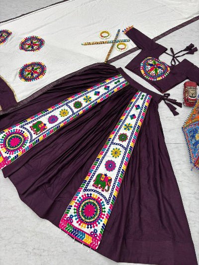 Wine & White Gamathi Work Lehenga Choli Set - BONYHUBSALWAR KAMEEZ