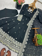 Classic Black Georgette Flair Embroidery Anarkali Set - BONYHUBSALWAR KAMEEZ