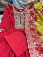 Red Chanderi Zari Work Anarkali Suit WIth Banarasi Silk Dupatta - BONYHUBSALWAR KAMEEZ