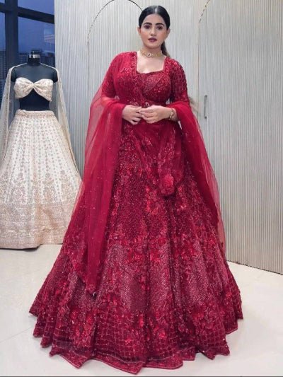 Red Partywear Sequins Lehenga Choli Set - BONYHUBSALWAR KAMEEZ