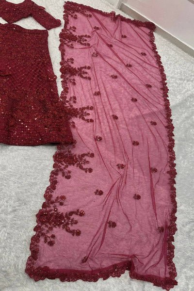 Red Partywear Sequins Lehenga Choli Set - BONYHUBSALWAR KAMEEZ