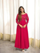 Magenta Roman Silk Sequins Work Anarkali Pant Set Of 2 - BONYHUBSALWAR KAMEEZ