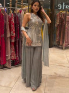 Silver Embroidered Sharara Palazzo Suit Set - BONYHUBSALWAR KAMEEZ