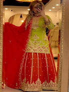 Orange & Lime Green Festive Sharara Palazzo Suit Set - BONYHUBSALWAR KAMEEZ