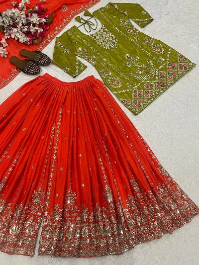 Orange & Lime Green Festive Sharara Palazzo Suit Set - BONYHUBSALWAR KAMEEZ