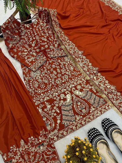 Orange Rich Sequins Embroidery Farshi Suit Set - BONYHUBSALWAR KAMEEZ