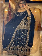 Black Chinon Silk Exquisite Sharara Suit Set - BONYHUBSALWAR KAMEEZ