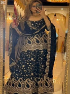 Black Chinon Silk Exquisite Sharara Suit Set - BONYHUBSALWAR KAMEEZ