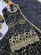 Black Chinon Silk Exquisite Sharara Suit Set - BONYHUBSALWAR KAMEEZ