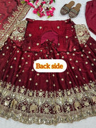 Deep Maroon Gold Embroidery Anarkali Suit Set - BONYHUBSALWAR KAMEEZ