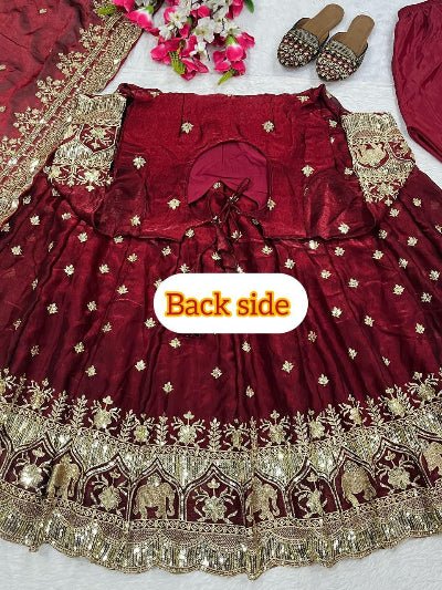 Deep Maroon Gold Embroidery Anarkali Suit Set - BONYHUBSALWAR KAMEEZ