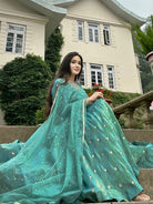 Teal Green Shimmer Silk Anarkali Suit Set - BONYHUBSALWAR KAMEEZ