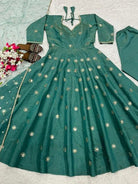 Teal Green Shimmer Silk Anarkali Suit Set - BONYHUBSALWAR KAMEEZ