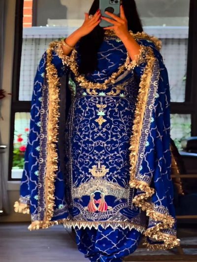 Royal Blue Sequins Embroidered Work Punjabi Suit Set - BONYHUBSALWAR KAMEEZ