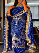 Royal Blue Sequins Embroidered Work Punjabi Suit Set - BONYHUBSALWAR KAMEEZ