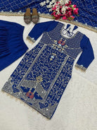 Royal Blue Sequins Embroidered Work Punjabi Suit Set - BONYHUBSALWAR KAMEEZ