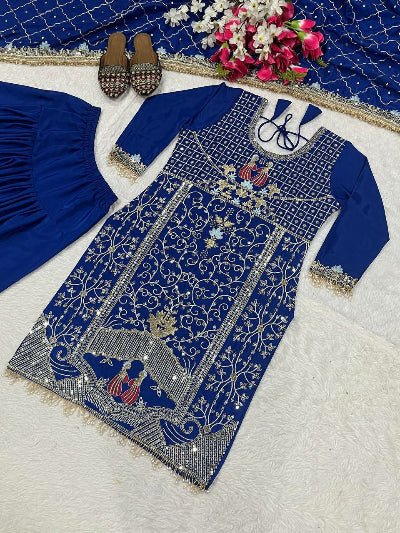 Royal Blue Sequins Embroidered Work Punjabi Suit Set - BONYHUBSALWAR KAMEEZ