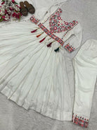 White Multicoloured Embroidery Anarkali Suit Set - BONYHUBSALWAR KAMEEZ