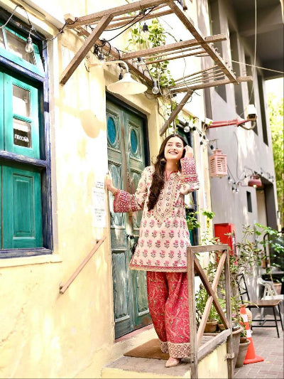 Red &amp; White Floral Designer Farshi Suit Set