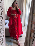 Red Georgette Moti Work Anarkali Suit Set - BONYHUBSALWAR KAMEEZ
