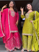 Luxury Chinon Silk Sharara Palazzo Suit Set - BONYHUBSALWAR KAMEEZ